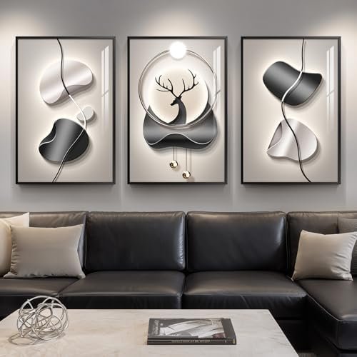 Alt Text for image 1: Modern abstract wall art set in black, gray, and silver tones