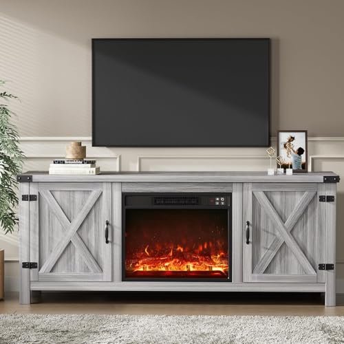 Alt Text for image 1: YESHOMY 58 Inch Fireplace TV Stand with Barn Doors