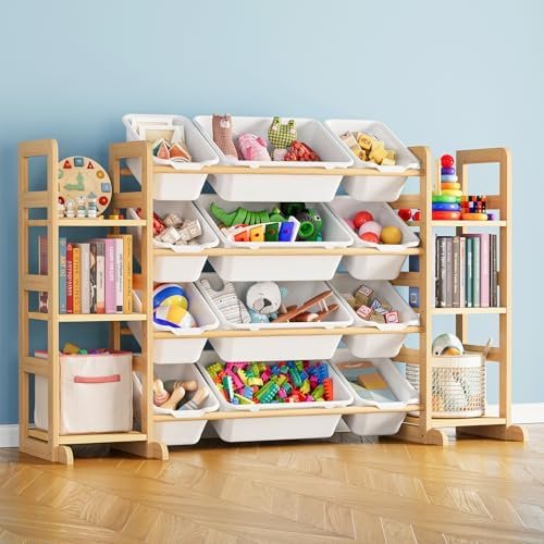 Alt Text for image 1: SpaceAid Toy Storage Organizer with Bins and Bookshelf