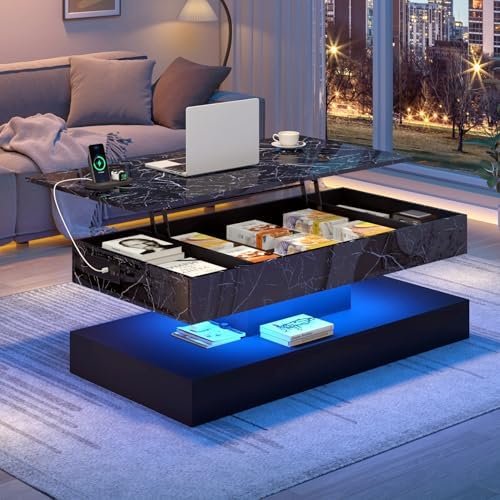 Alt Text for image 1: chartustriable 47.2 inch Lift Top Coffee Table with LED Lights