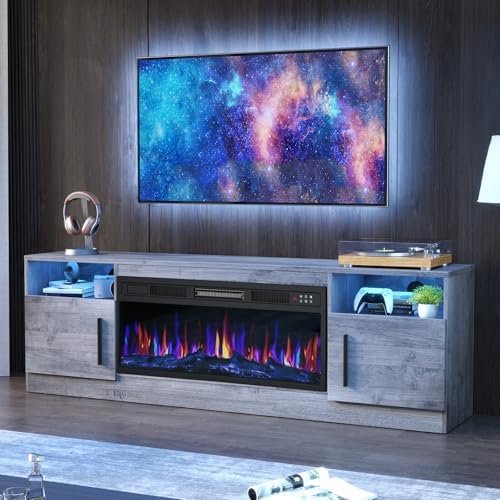 Alt Text for PRETZI Fireplace TV Stand with 36-inch Electric Fireplace and LED Lights
